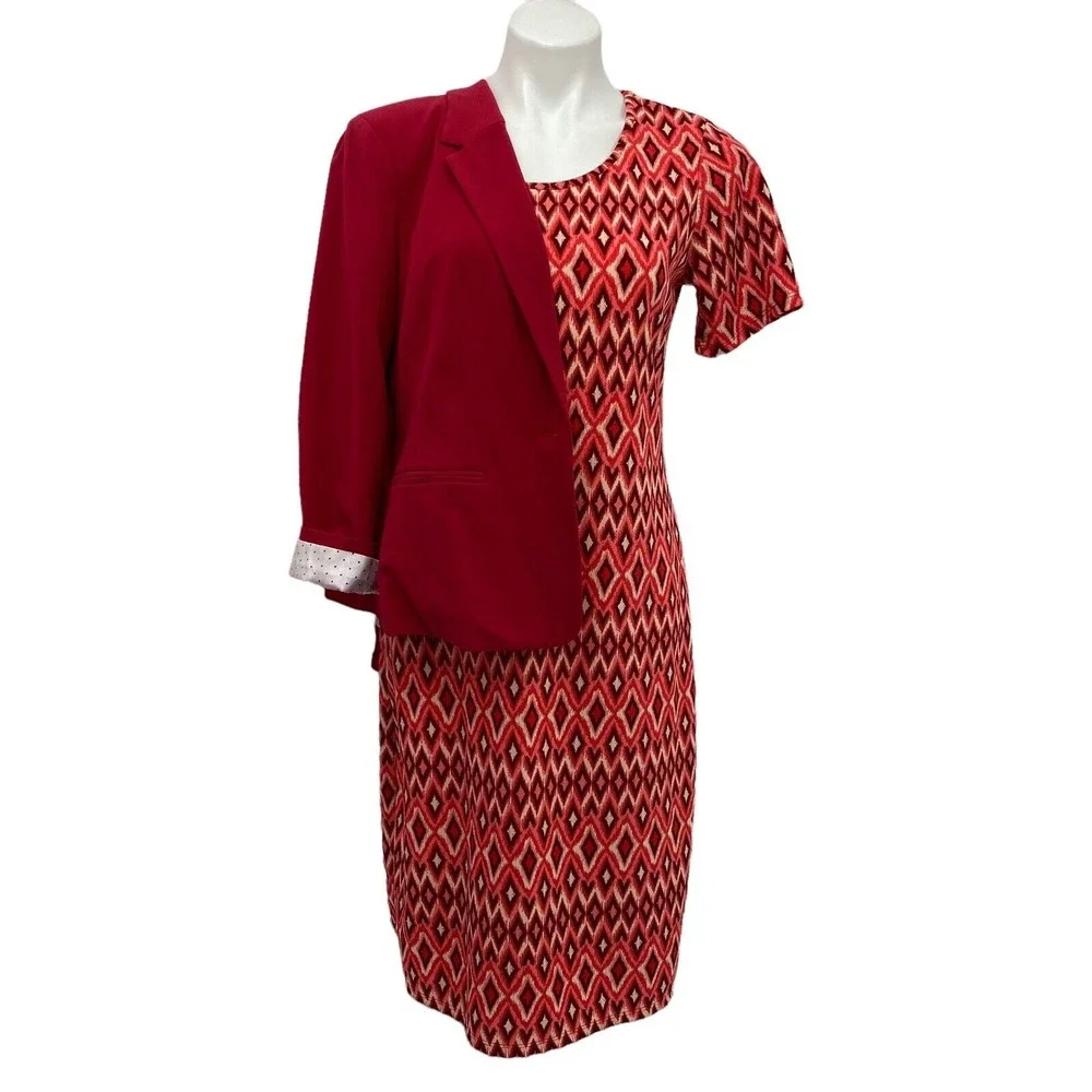 Lot of 2 Dress Blazer Combo Size Large Kensie Midi Knit Short Sleeve Red